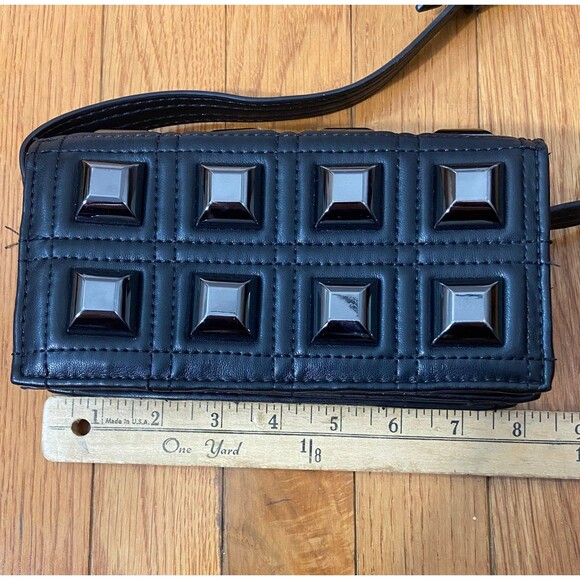 ZARA Small Studded Quilted Black Faux Leather Flap Crossbody Bag - Picture 8 of 10